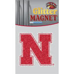 Red glitter letter N magnet on packaging