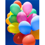 Cluster of colorful balloons against a blue background