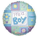Round balloon with "It's a Boy" text and pastel patchwork pattern
