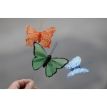 Three decorative butterfly picks in orange, green, and blue.