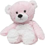 Pink and white teddy bear plush toy sitting upright