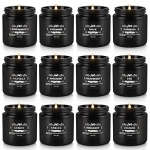 Set of black scented candles in jars arranged in a grid