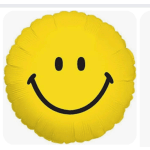 Yellow smiley face balloon on a white background