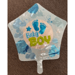 Baby boy foil balloon with blue footprints and stars
