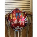 Red birthday balloon with colorful confetti print