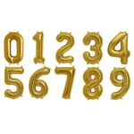 Gold number balloons arranged in rows from 0 to 9