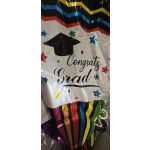 Graduation balloon with a mortarboard and colorful stars