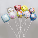 Assorted helium balloons with birthday, love, and get well messages