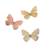 Three butterfly-shaped hair clips with pastel wings and rhinestone centers