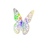 Iridescent butterfly decoration with cutout wings on a white background
