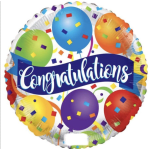 Round balloon with colorful balloons and "Congratulations" text