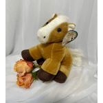 Plush horse with two peach roses