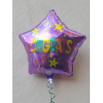 Purple star-shaped balloon with "CONGRATS!" text and confetti graphics