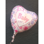 Heart-shaped balloon with "Baby Girl" text in pink and purple