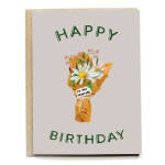 Birthday card with a small bouquet illustration and the words Happy Birthday