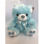 Blue teddy bear with a satin bow