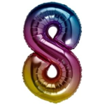 Rainbow foil balloon shaped like the number 8