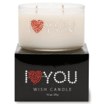 Scented candle in a glass jar with an "I love you" design on the box
