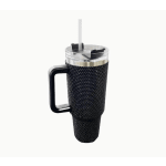 Black rhinestone tumbler with handle and straw