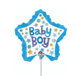 Blue star-shaped baby boy balloon on a stick