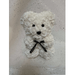 White rose teddy bear with black eyes and ribbon