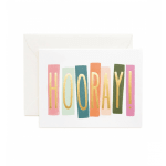 Greeting card with colorful "HOORAY!" text and envelope