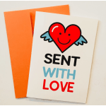 Greeting card with a smiling heart and the words "Sent with Love"