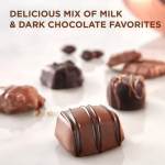 Assorted milk and dark chocolate candies on a white surface