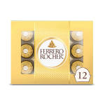 Box of Ferrero Rocher chocolates with 12 pieces visible