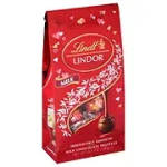 Red Lindt Lindor milk chocolate gift box with heart decorations
