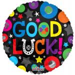 Round balloon with colorful "GOOD LUCK!" text and stars