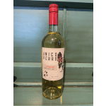 Bottle of white wine with a red cap and label