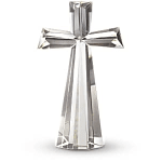 Silver decorative cross-shaped object with a faceted base