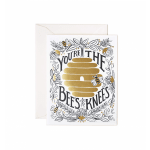 Greeting card with a gold beehive and the words "You're the bee's knees"