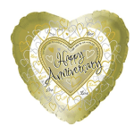 Heart-shaped anniversary balloon with gold and white heart patterns