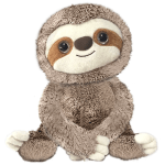 Plush sloth toy with a smiling face and large eyes