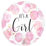 Round pink and white balloon with "It's a Girl" text