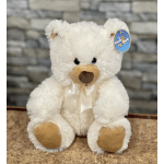 White plush teddy bear with a ribbon bow