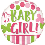 Round balloon with "It's a Baby Girl!" text in pink and green
