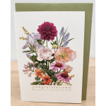 Greeting card with a colorful floral bouquet and the word congratulations