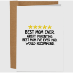 Greeting card with five stars and bold text praising mom