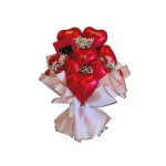 Bouquet of red heart balloons with baby's breath and pink wrapping