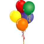 Cluster of colorful balloons with curling ribbons