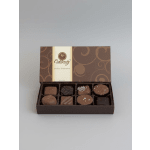 Box of assorted chocolates in a brown gift box