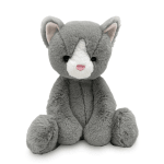 Gray plush cat with a white face and pink nose
