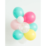 Cluster of pastel balloons in pink, teal, yellow, and white