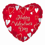 Heart-shaped red Valentine’s Day balloon with white heart accents