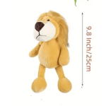 Plush lion toy standing on a white background