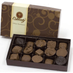 Box of assorted chocolates with a decorative lid