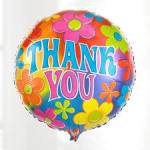 Colorful round balloon with "THANK YOU" text and flower graphics